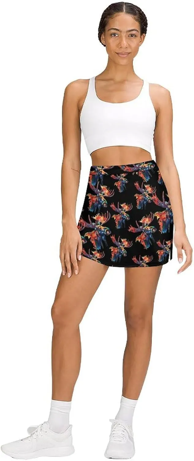 Moose Head Women's Skort Athletic Skirt Golf Skorts A-line Skirts with Built-in Shorts Pockets