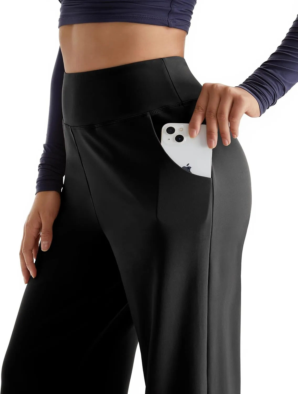MOOSLOVER Women Seamed Detail Flare Leggings Elastic High Waisted Bell Bottom Bootcut Yoga Casual Pants
