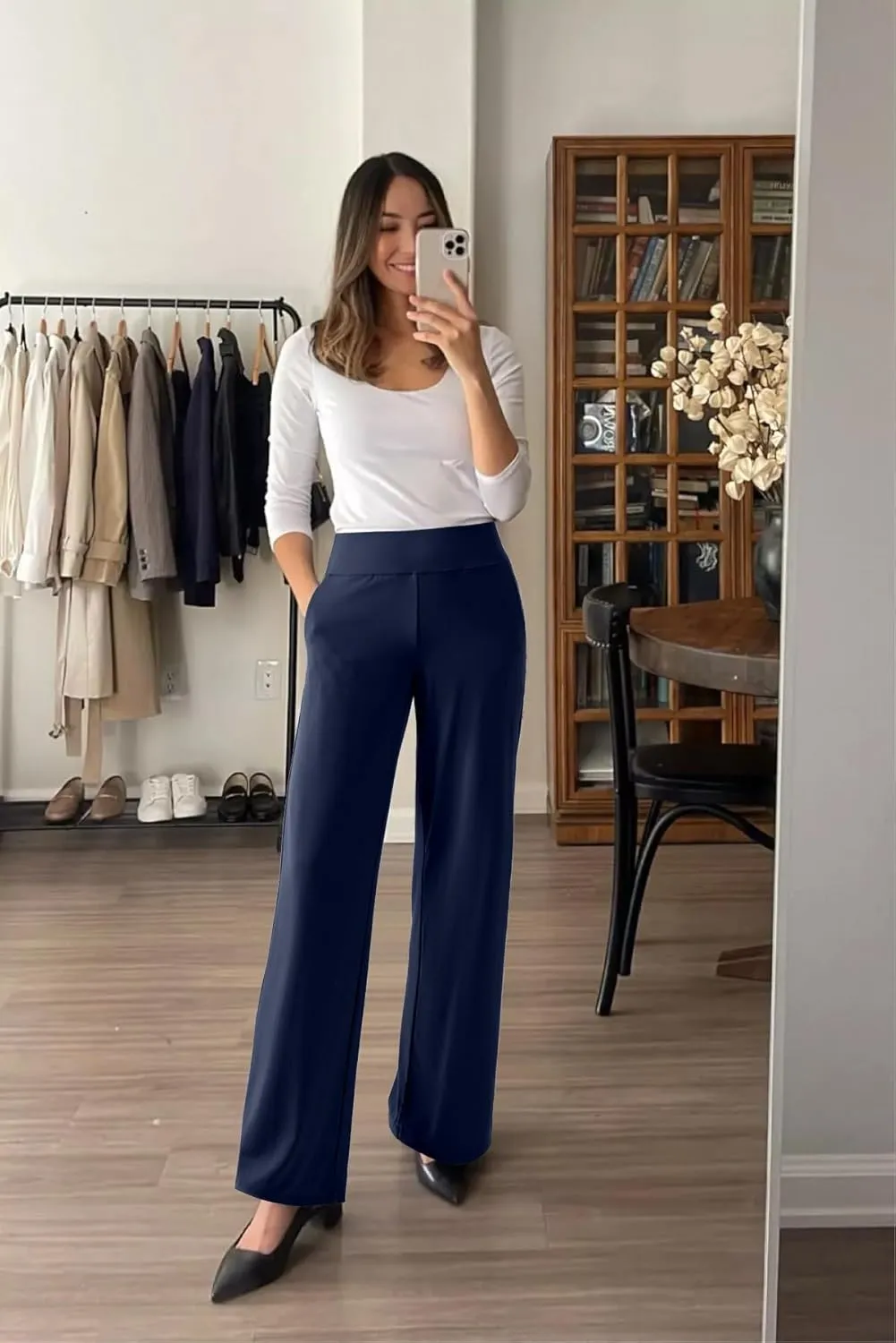 MOOSLOVER Women Seamed Detail Flare Leggings Elastic High Waisted Bell Bottom Bootcut Yoga Casual Pants
