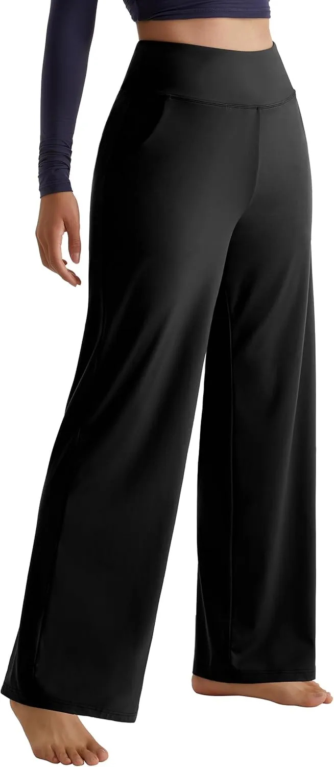 MOOSLOVER Women Seamed Detail Flare Leggings Elastic High Waisted Bell Bottom Bootcut Yoga Casual Pants