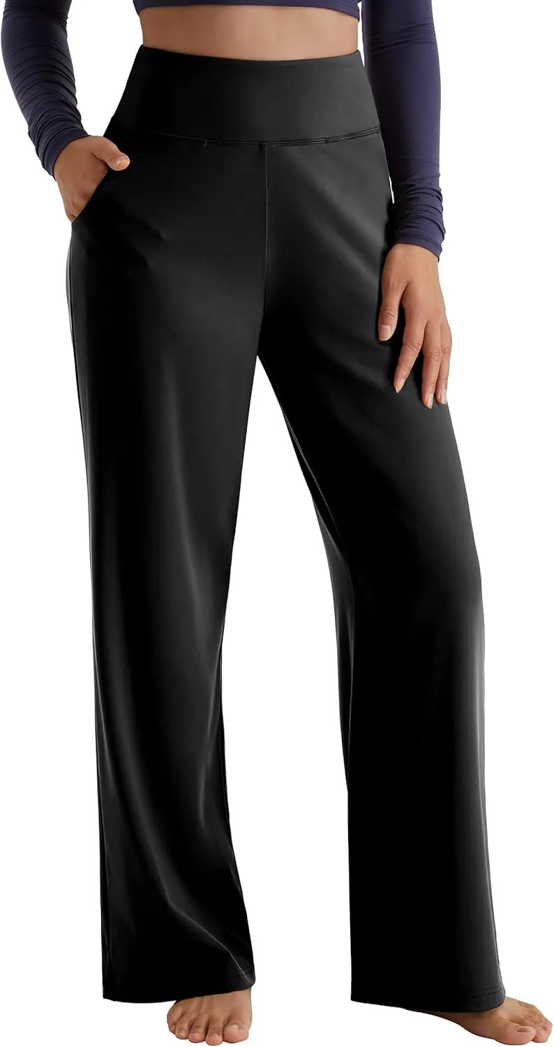MOOSLOVER Women Seamed Detail Flare Leggings Elastic High Waisted Bell Bottom Bootcut Yoga Casual Pants