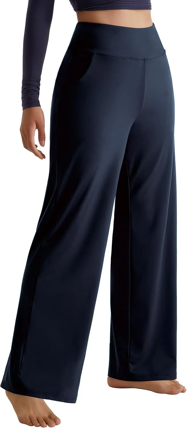 MOOSLOVER Women Seamed Detail Flare Leggings Elastic High Waisted Bell Bottom Bootcut Yoga Casual Pants