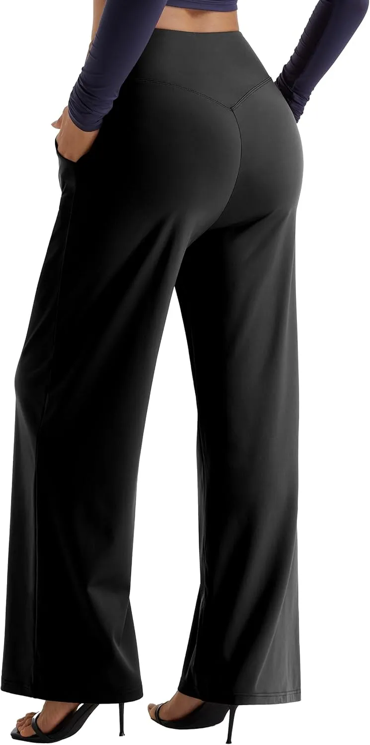 MOOSLOVER Women Seamed Detail Flare Leggings Elastic High Waisted Bell Bottom Bootcut Yoga Casual Pants