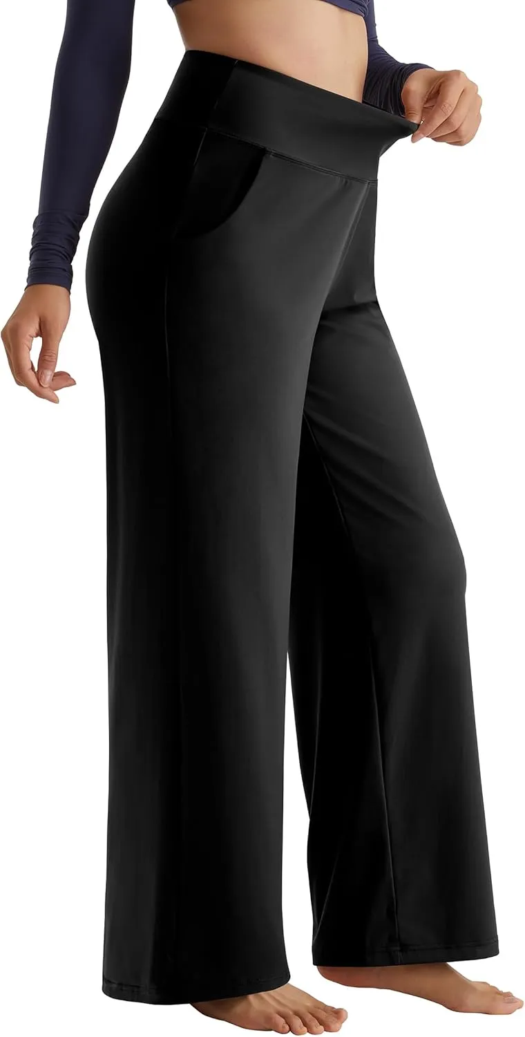MOOSLOVER Women Seamed Detail Flare Leggings Elastic High Waisted Bell Bottom Bootcut Yoga Casual Pants