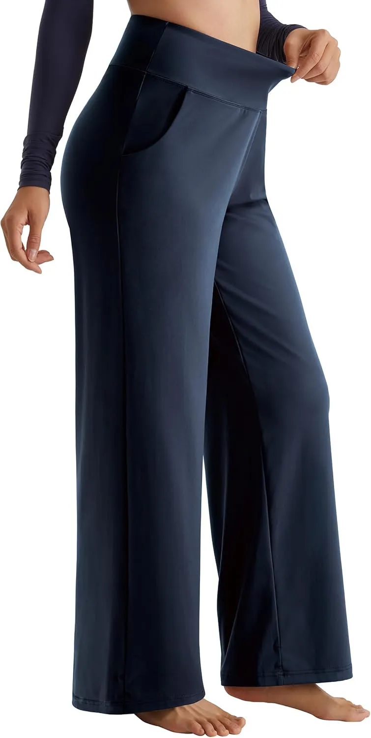 MOOSLOVER Women Seamed Detail Flare Leggings Elastic High Waisted Bell Bottom Bootcut Yoga Casual Pants