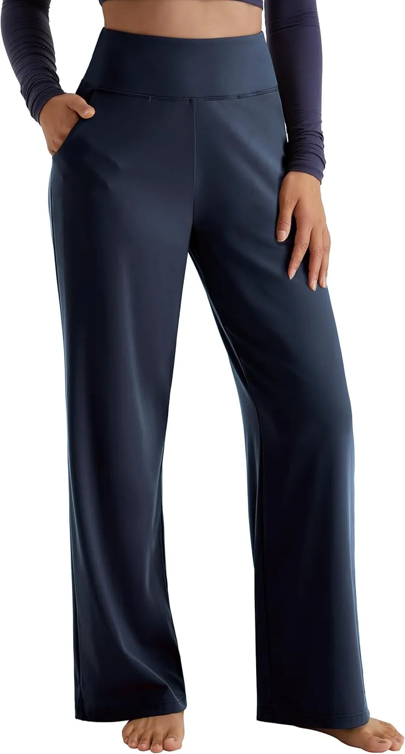 MOOSLOVER Women Seamed Detail Flare Leggings Elastic High Waisted Bell Bottom Bootcut Yoga Casual Pants