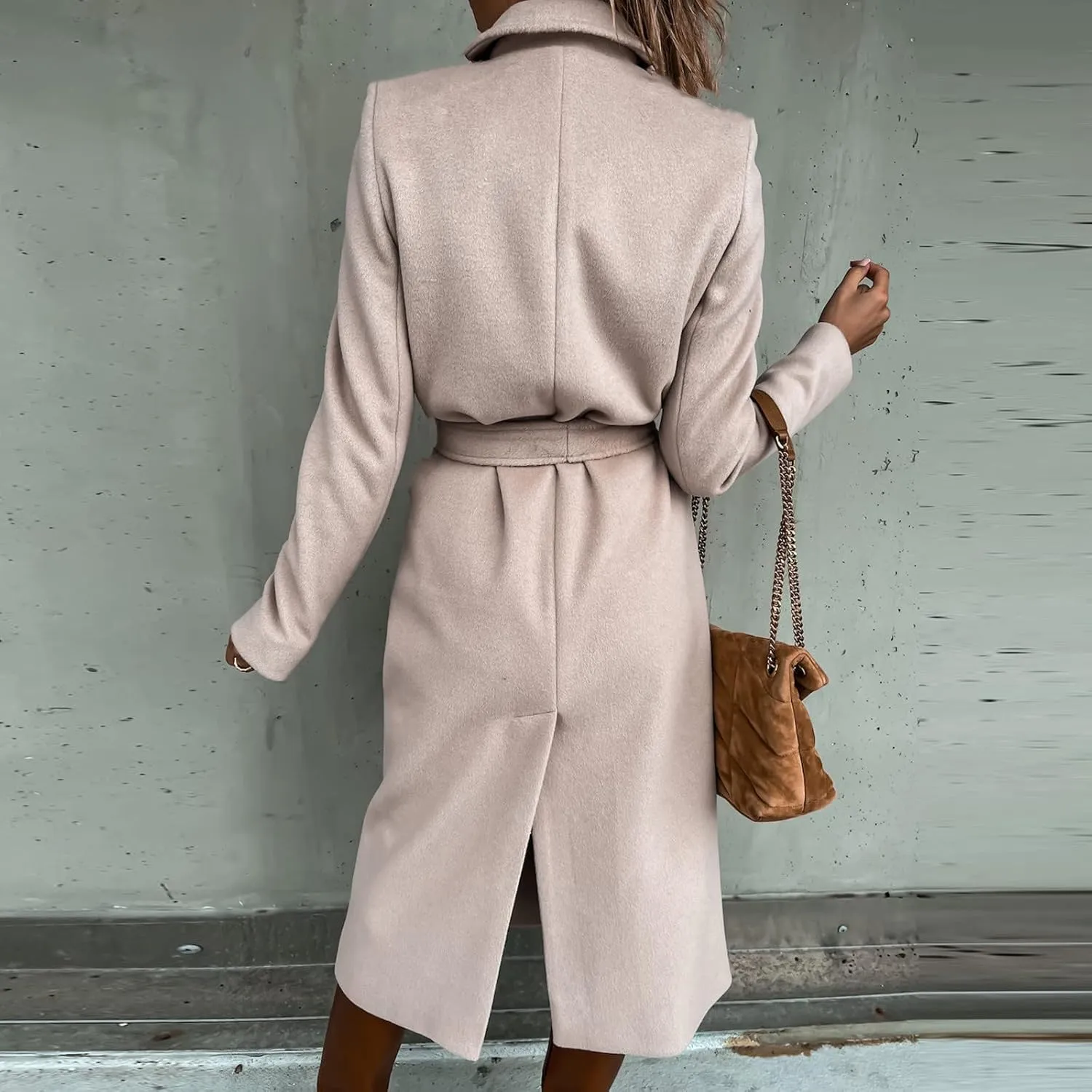 NaRHbrg Elegant Wool Coats for Womens Faux Wool Trench Coats Long Jacket Ladies Coat Women Ring Master Jacket with Belt