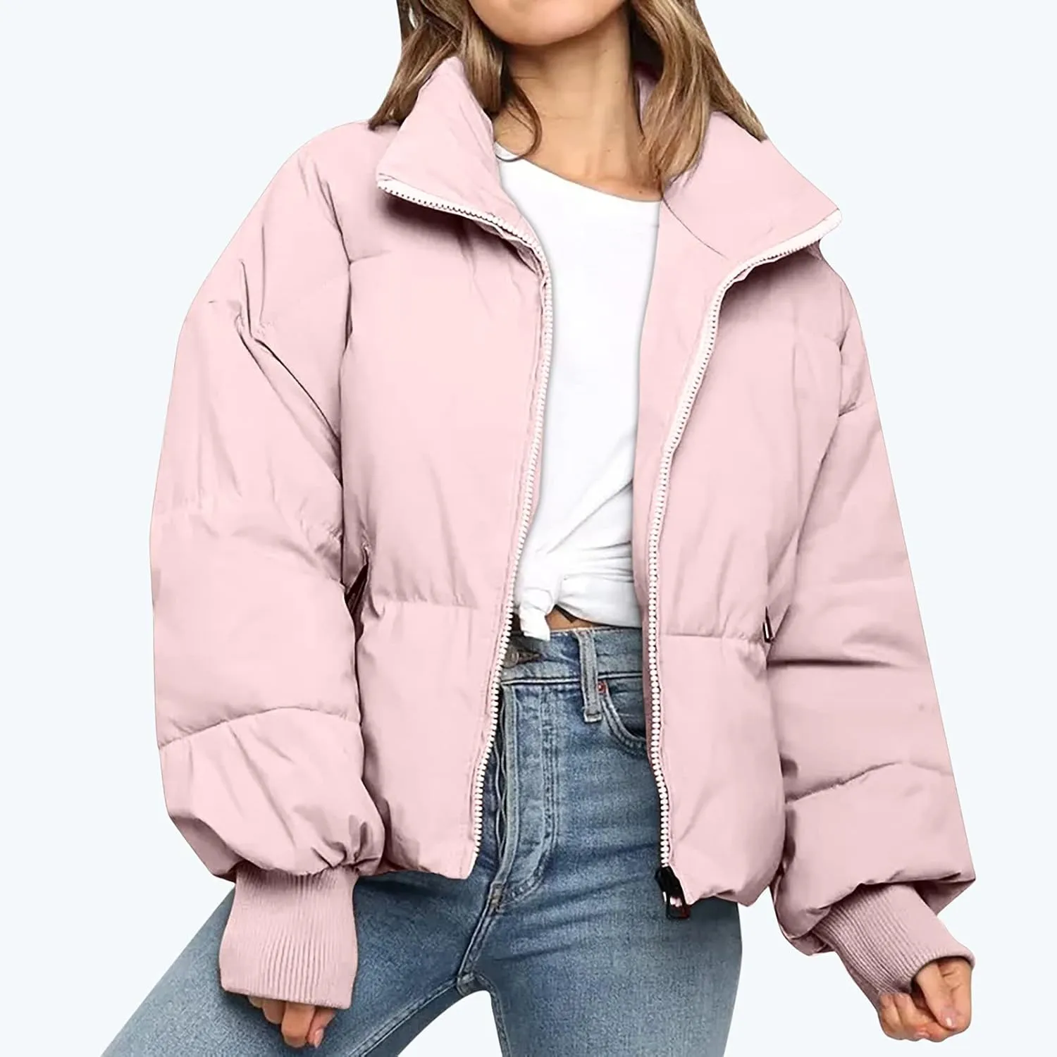NaRHbrg Women Down Jacket, Women's Winter Warm Puffer Down Coats Stand Collar Long Sleeve Outerwear Jacket Padded Coat