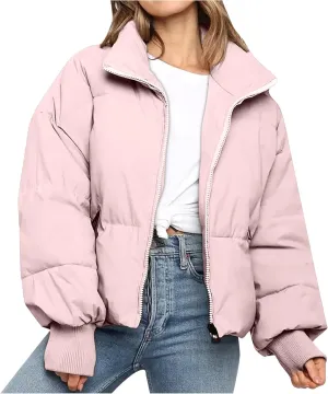 NaRHbrg Women Down Jacket, Women's Winter Warm Puffer Down Coats Stand Collar Long Sleeve Outerwear Jacket Padded Coat