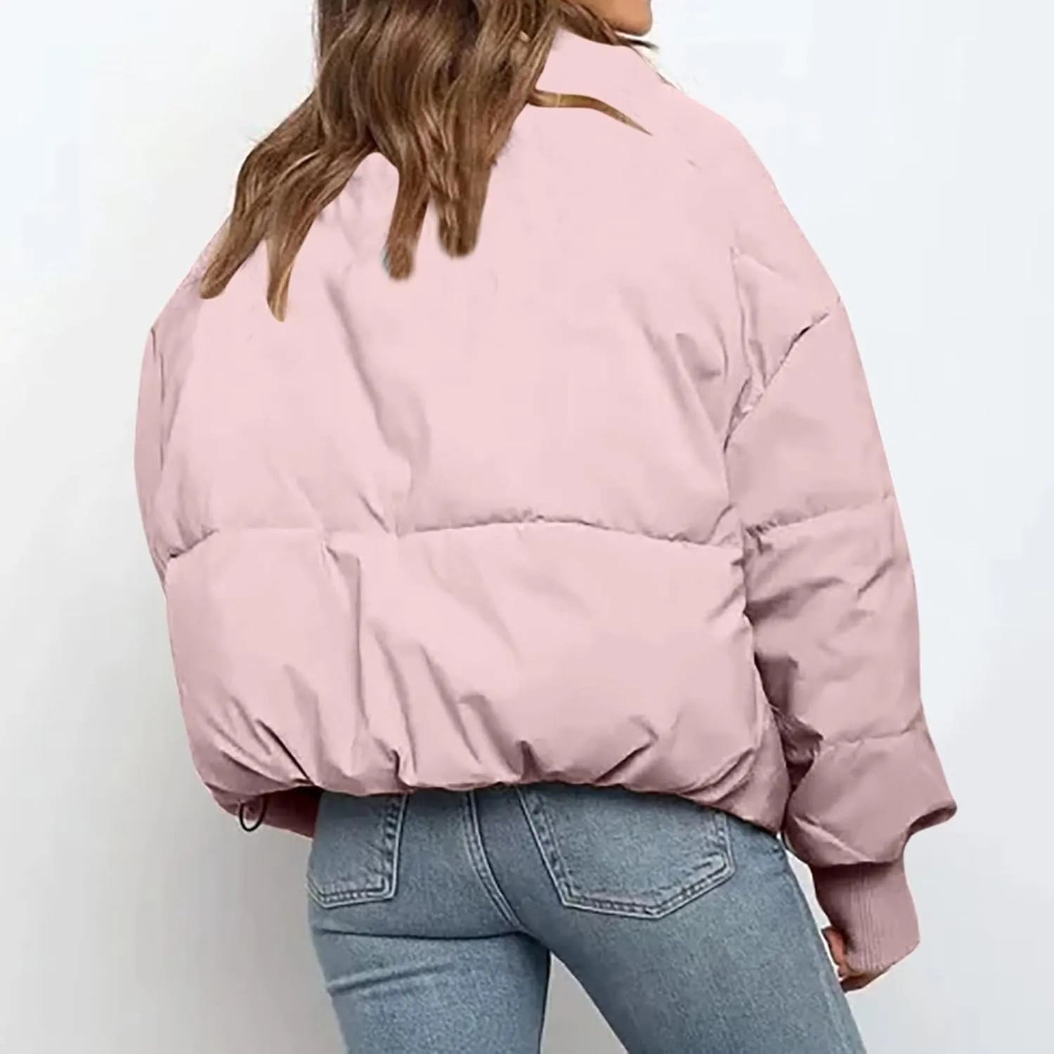 NaRHbrg Women Down Jacket, Women's Winter Warm Puffer Down Coats Stand Collar Long Sleeve Outerwear Jacket Padded Coat