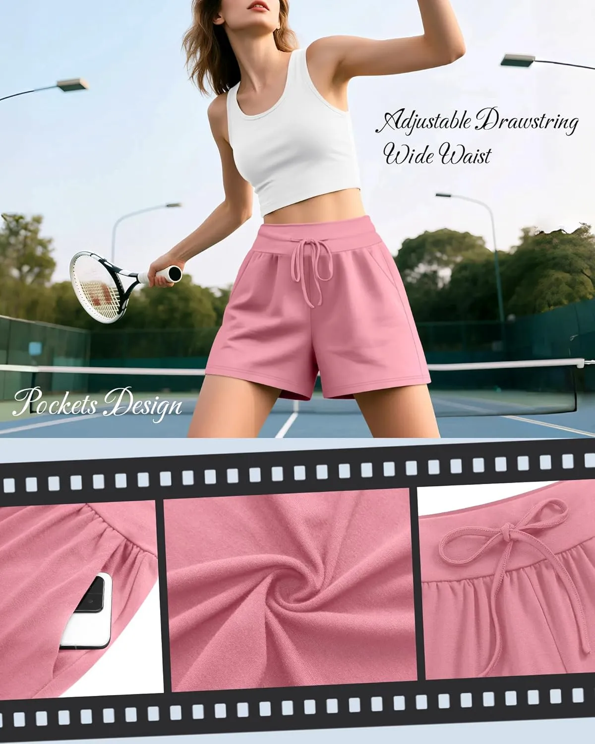 Neer 3 Pack Women's Sweat Shorts, Drawstring Cotton Lounge Shorts Casual Summer Lightweight Soft Athletic Shorts with Pockets