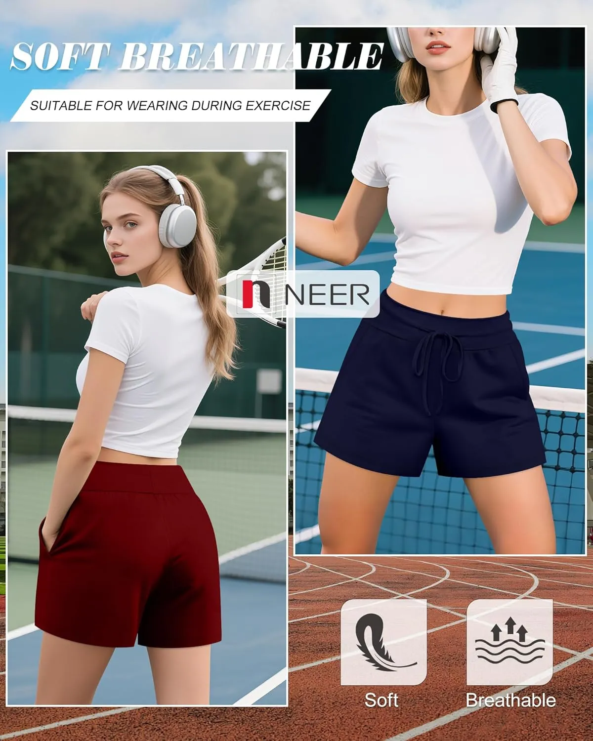 Neer 3 Pack Women's Sweat Shorts, Drawstring Cotton Lounge Shorts Casual Summer Lightweight Soft Athletic Shorts with Pockets