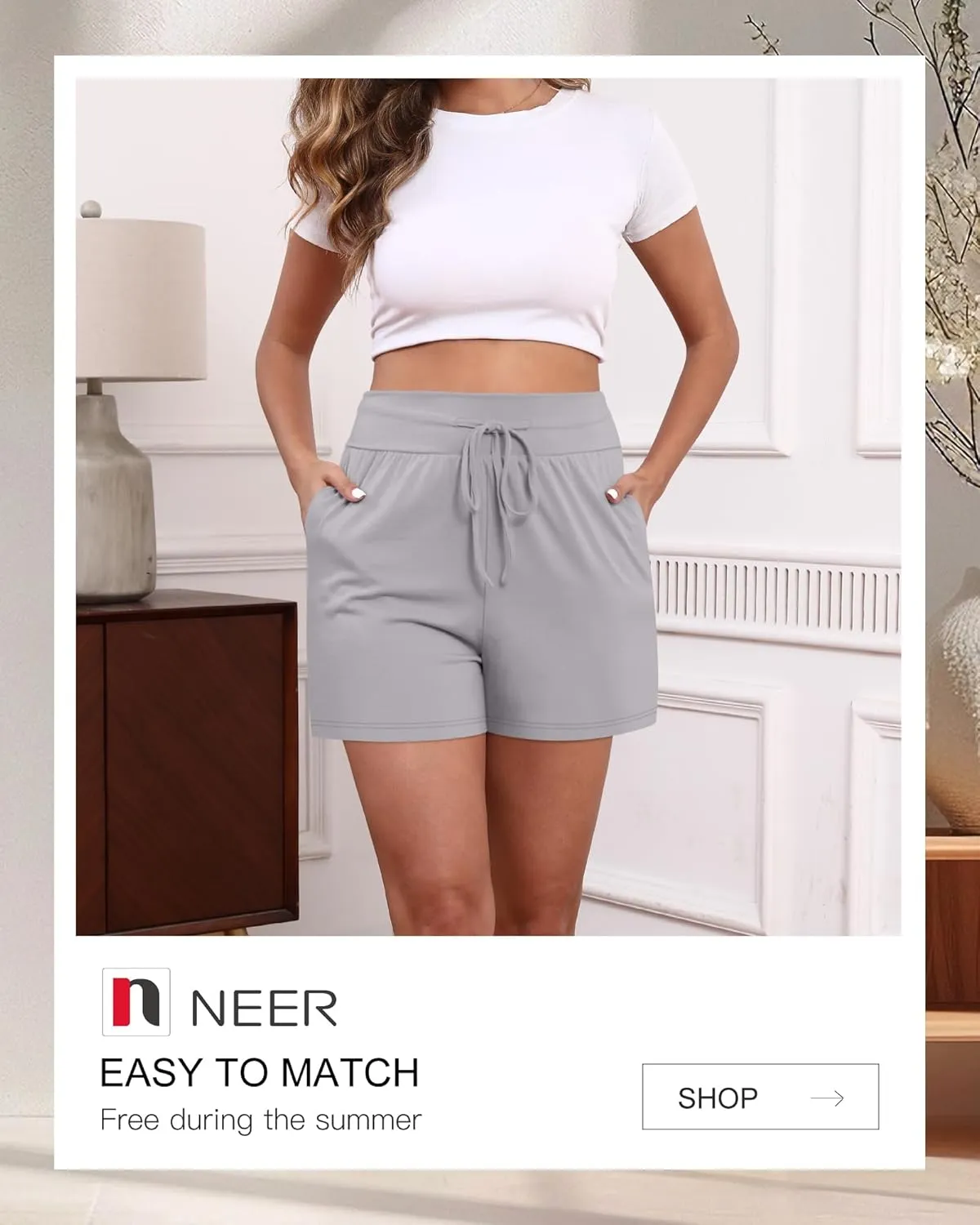 Neer 3 Pack Women's Sweat Shorts, Drawstring Cotton Lounge Shorts Casual Summer Lightweight Soft Athletic Shorts with Pockets