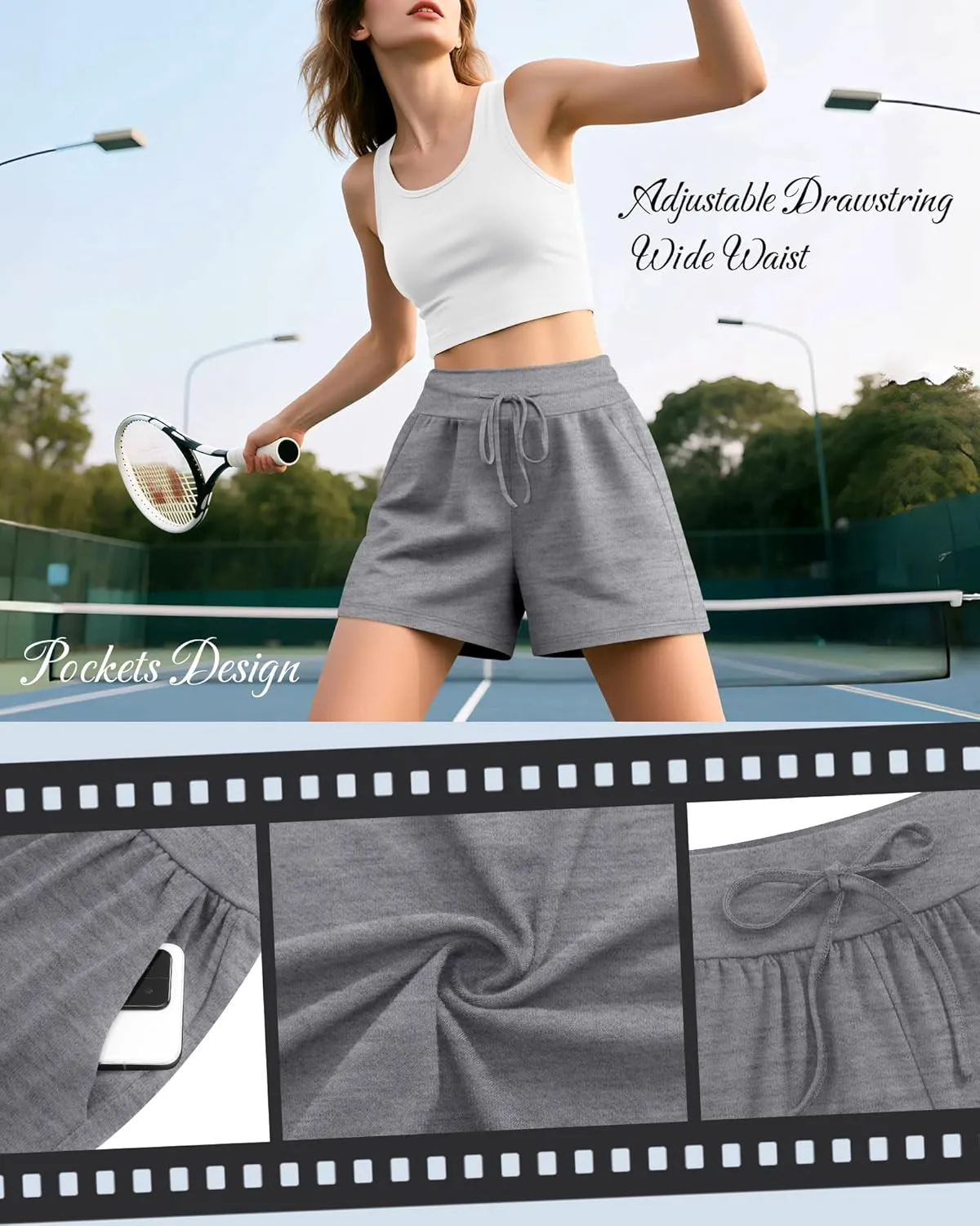 Neer 3 Pack Women's Sweat Shorts, Drawstring Cotton Lounge Shorts Casual Summer Lightweight Soft Athletic Shorts with Pockets