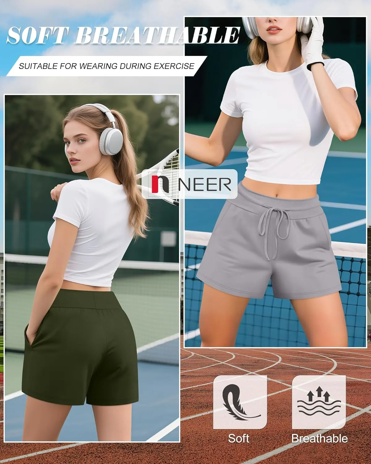 Neer 3 Pack Women's Sweat Shorts, Drawstring Cotton Lounge Shorts Casual Summer Lightweight Soft Athletic Shorts with Pockets