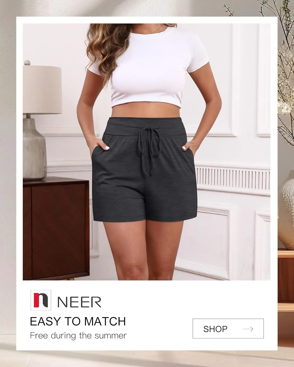 Neer 3 Pack Women's Sweat Shorts, Drawstring Cotton Lounge Shorts Casual Summer Lightweight Soft Athletic Shorts with Pockets