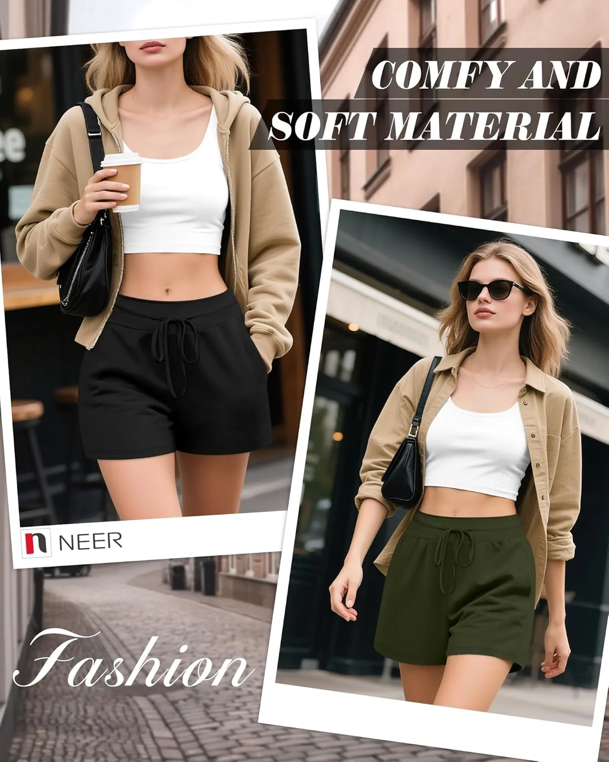 Neer 3 Pack Women's Sweat Shorts, Drawstring Cotton Lounge Shorts Casual Summer Lightweight Soft Athletic Shorts with Pockets