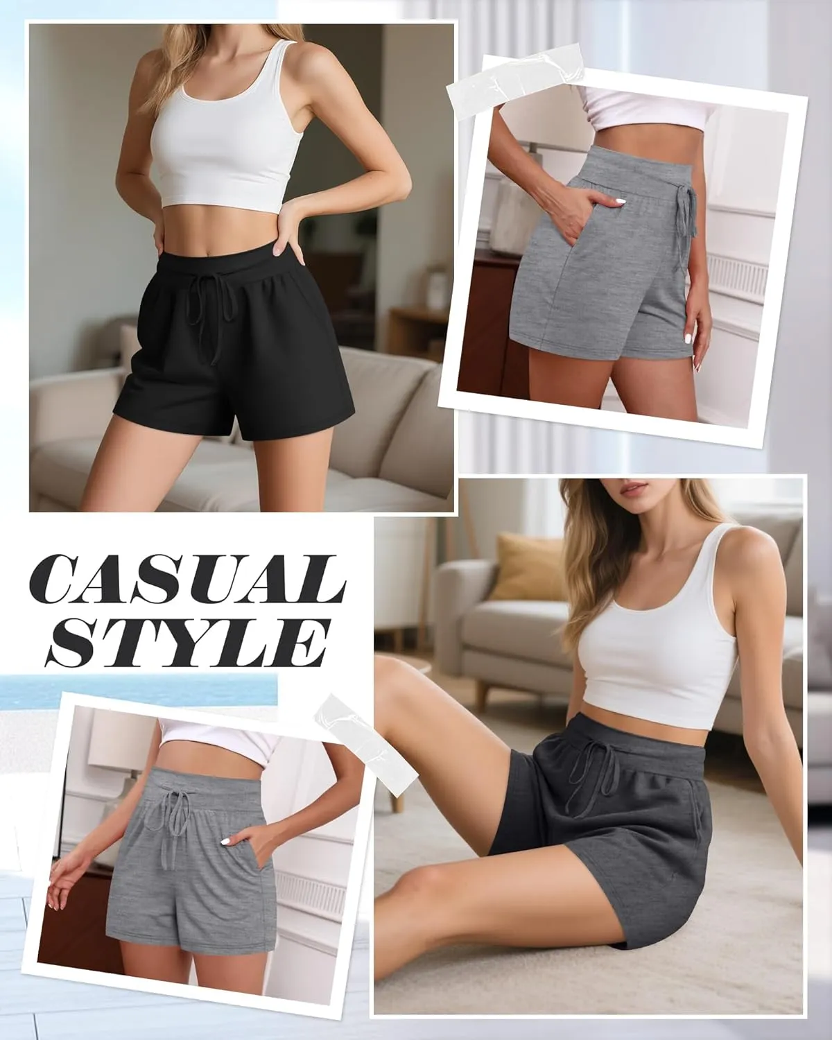 Neer 3 Pack Women's Sweat Shorts, Drawstring Cotton Lounge Shorts Casual Summer Lightweight Soft Athletic Shorts with Pockets