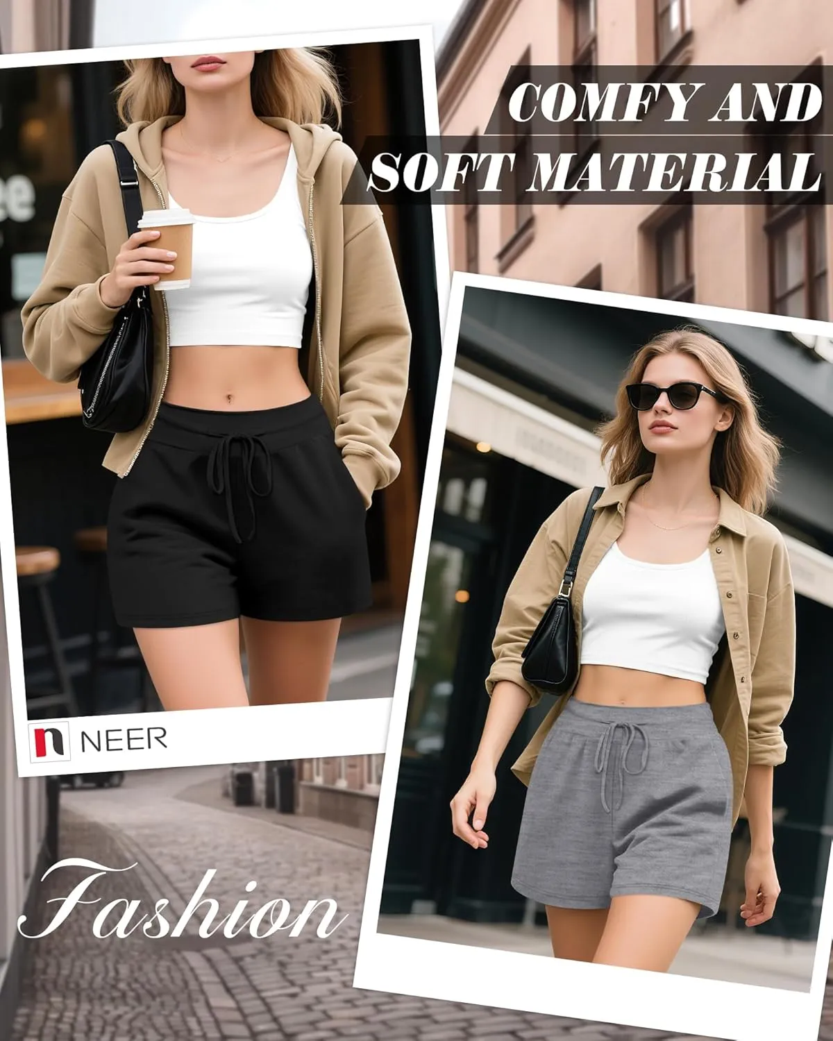 Neer 3 Pack Women's Sweat Shorts, Drawstring Cotton Lounge Shorts Casual Summer Lightweight Soft Athletic Shorts with Pockets