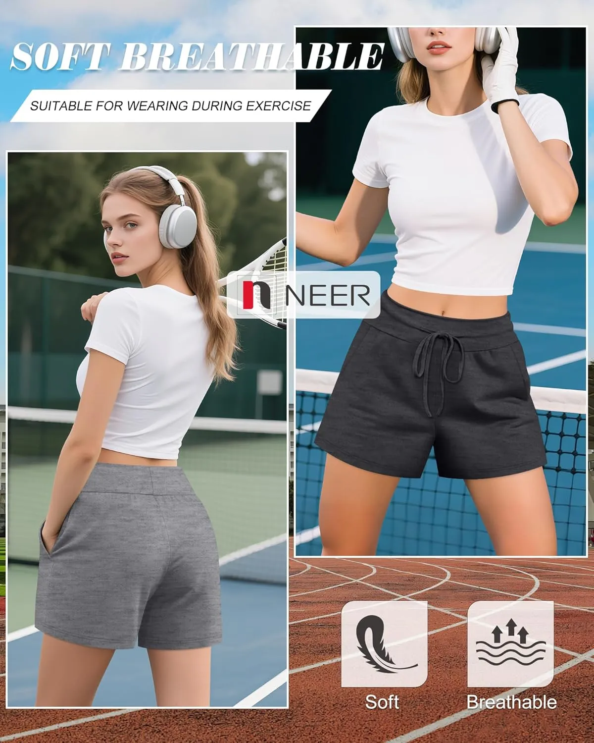 Neer 3 Pack Women's Sweat Shorts, Drawstring Cotton Lounge Shorts Casual Summer Lightweight Soft Athletic Shorts with Pockets