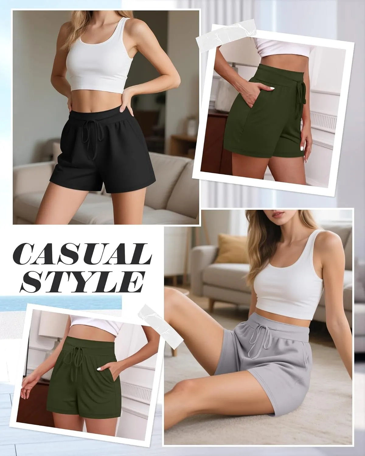 Neer 3 Pack Women's Sweat Shorts, Drawstring Cotton Lounge Shorts Casual Summer Lightweight Soft Athletic Shorts with Pockets