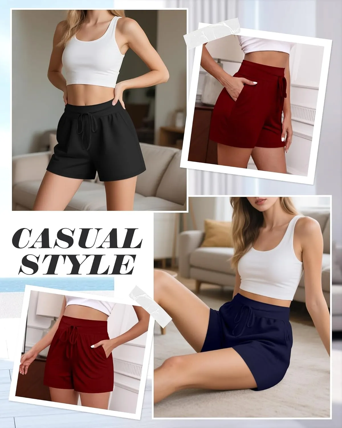 Neer 3 Pack Women's Sweat Shorts, Drawstring Cotton Lounge Shorts Casual Summer Lightweight Soft Athletic Shorts with Pockets