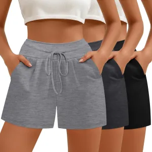 Neer 3 Pack Women's Sweat Shorts, Drawstring Cotton Lounge Shorts Casual Summer Lightweight Soft Athletic Shorts with Pockets