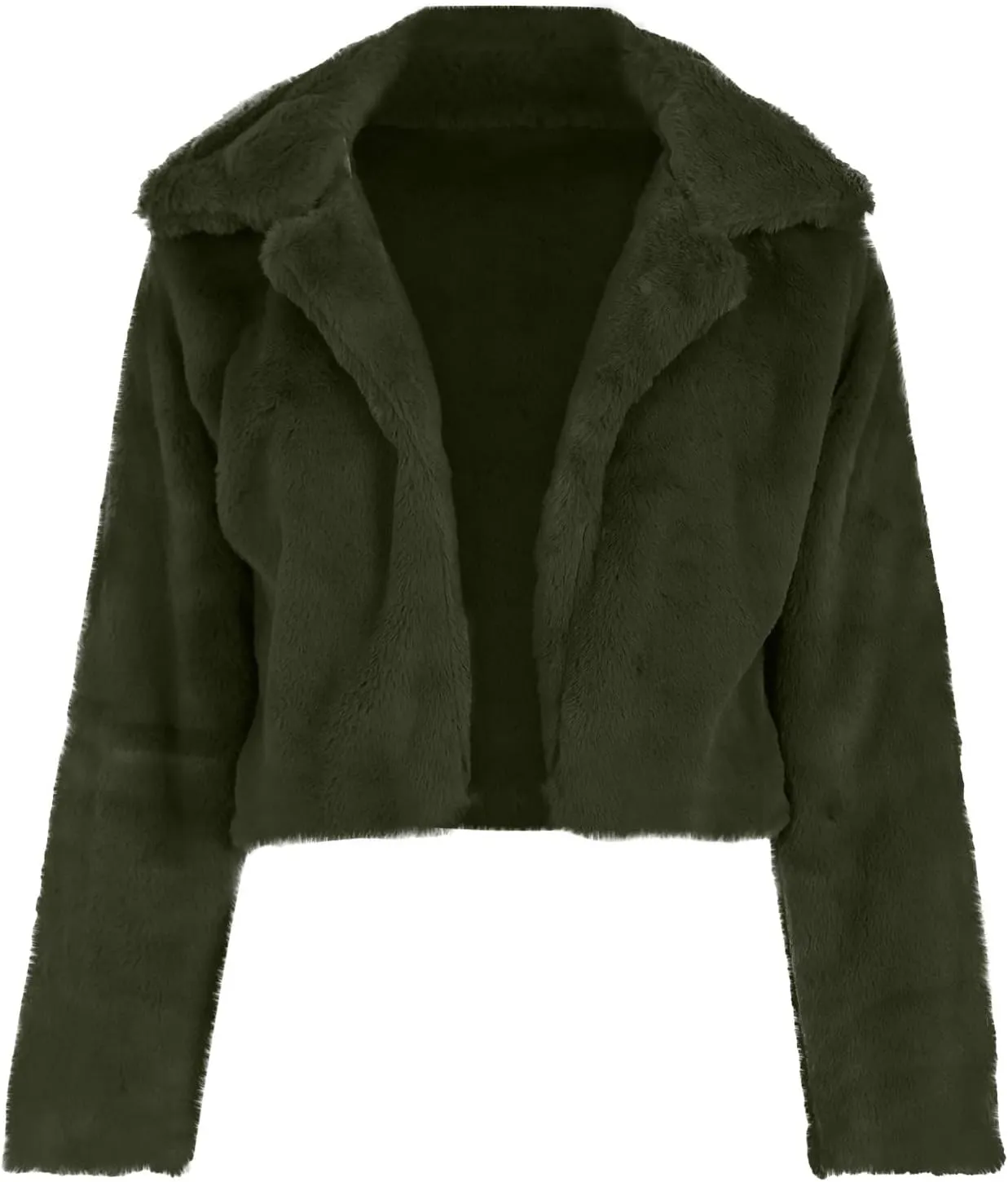 nerohusy Women Fluffy Fleece Coat Faux Fur Padded Jackets Winter Warm Long Sleeve Tops Solid Loose Turn-Down Collar Outerwear