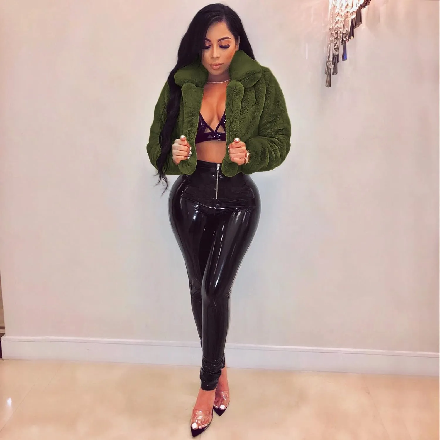nerohusy Women Fluffy Fleece Coat Faux Fur Padded Jackets Winter Warm Long Sleeve Tops Solid Loose Turn-Down Collar Outerwear