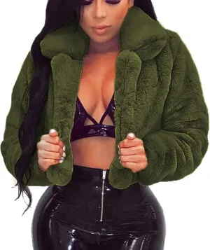 nerohusy Women Fluffy Fleece Coat Faux Fur Padded Jackets Winter Warm Long Sleeve Tops Solid Loose Turn-Down Collar Outerwear
