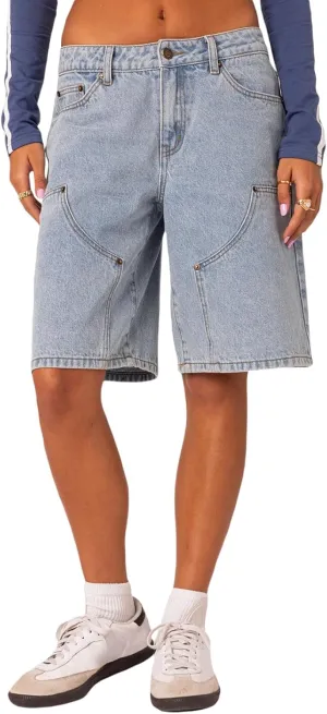 NUFIWI Women Y2k Boyfriend Denim Shorts Low Waist Wide Leg Bermuda Shorts Straight Leg Summer Jean Shorts Streetwear