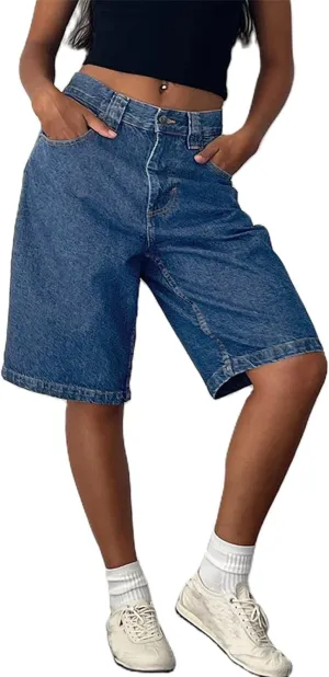 NUFIWI Women Y2k Boyfriend Denim Shorts Low Waist Wide Leg Bermuda Shorts Straight Leg Summer Jean Shorts Streetwear