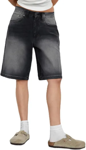 NUFIWI Women Y2k Boyfriend Denim Shorts Low Waist Wide Leg Bermuda Shorts Straight Leg Summer Jean Shorts Streetwear