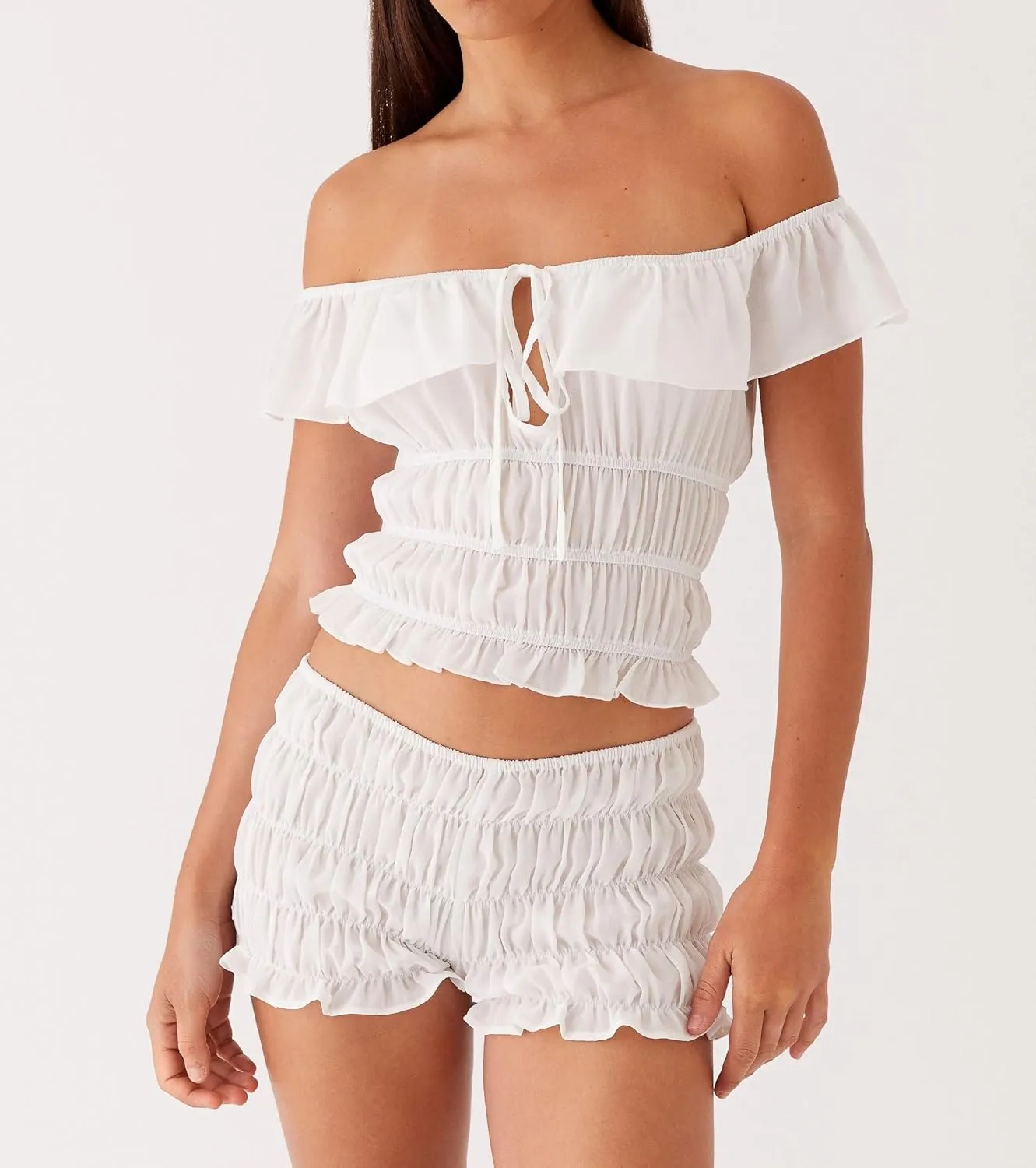NUFIWI Women Y2k Ruched Mini Shorts Low Waist Ruffle Frill Bloomers Lounge Pajamas Shorts Smocked Micro Shorts Sleepwear