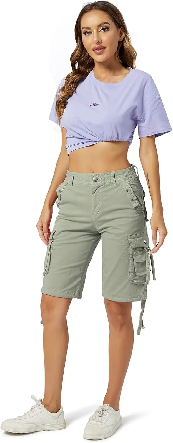 OCHENTA Women's Cargo Shorts with Multi Pockets Casual Bermuda Hiking Shorts