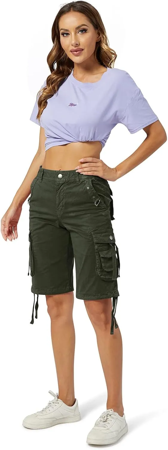 OCHENTA Women's Cargo Shorts with Multi Pockets Casual Bermuda Hiking Shorts