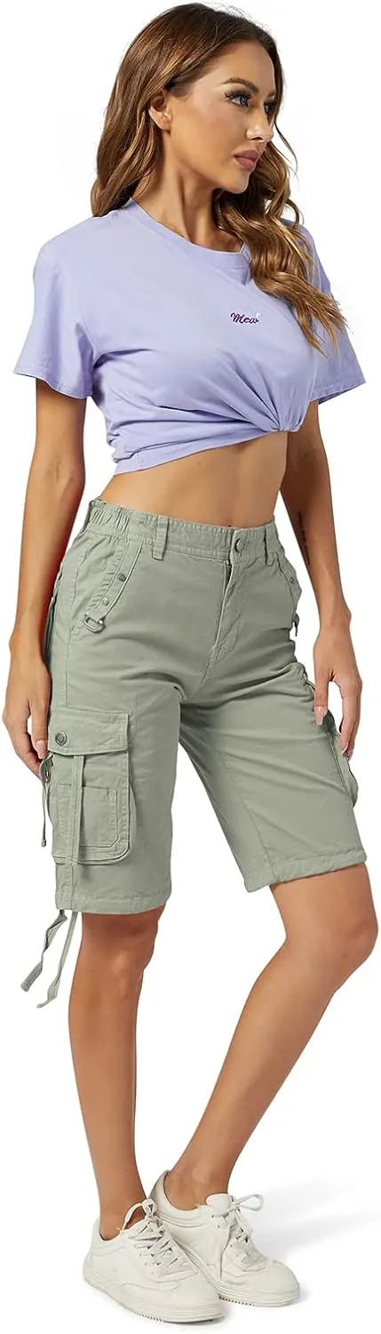 OCHENTA Women's Cargo Shorts with Multi Pockets Casual Bermuda Hiking Shorts