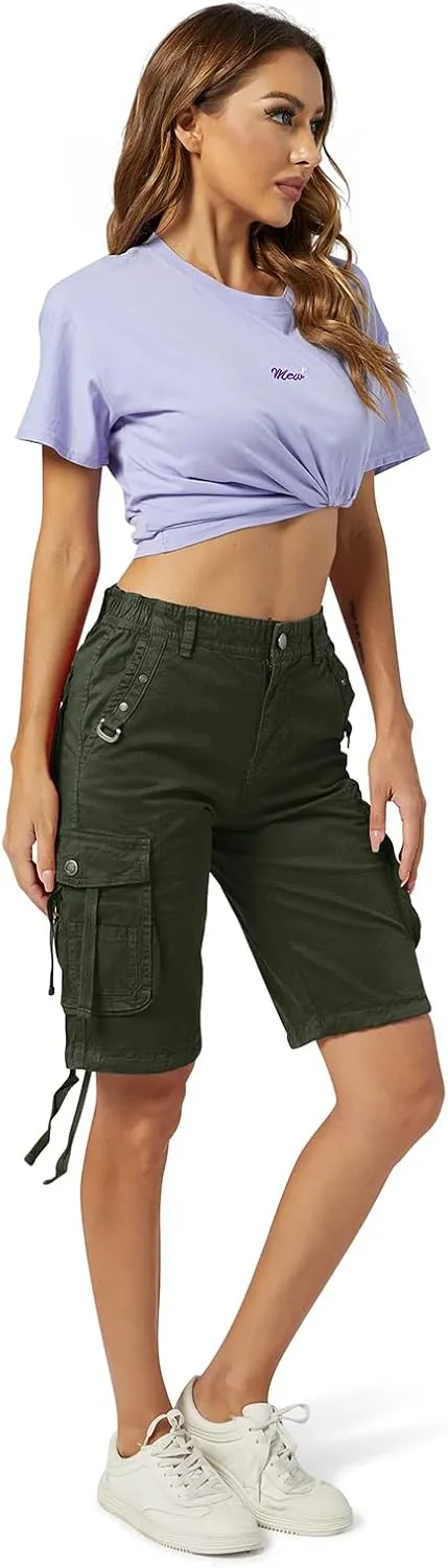 OCHENTA Women's Cargo Shorts with Multi Pockets Casual Bermuda Hiking Shorts