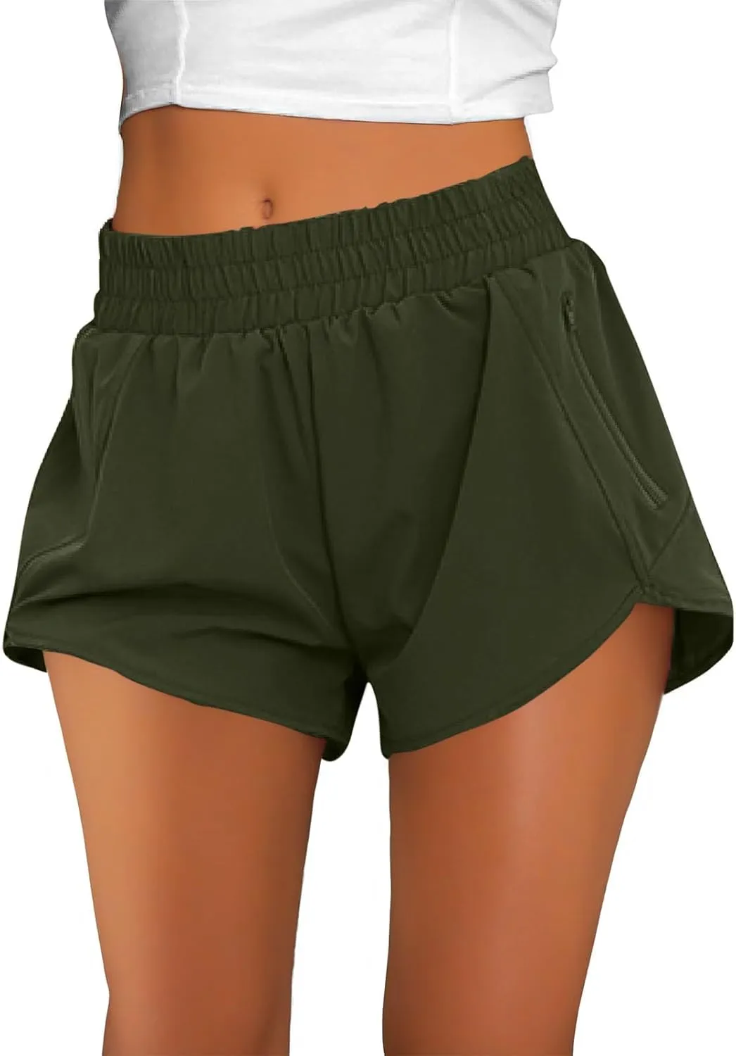 oiangi Running Shorts for Women High Waisted Quick Dry Athletic Shorts Lightweight Workout Biker Shorts with Zipper Pockets