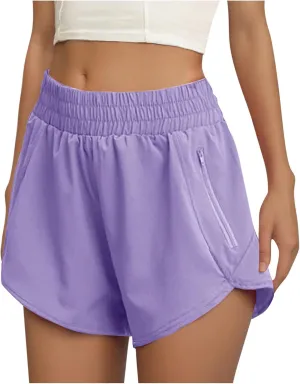 oiangi Running Shorts for Women High Waisted Quick Dry Athletic Shorts Lightweight Workout Biker Shorts with Zipper Pockets