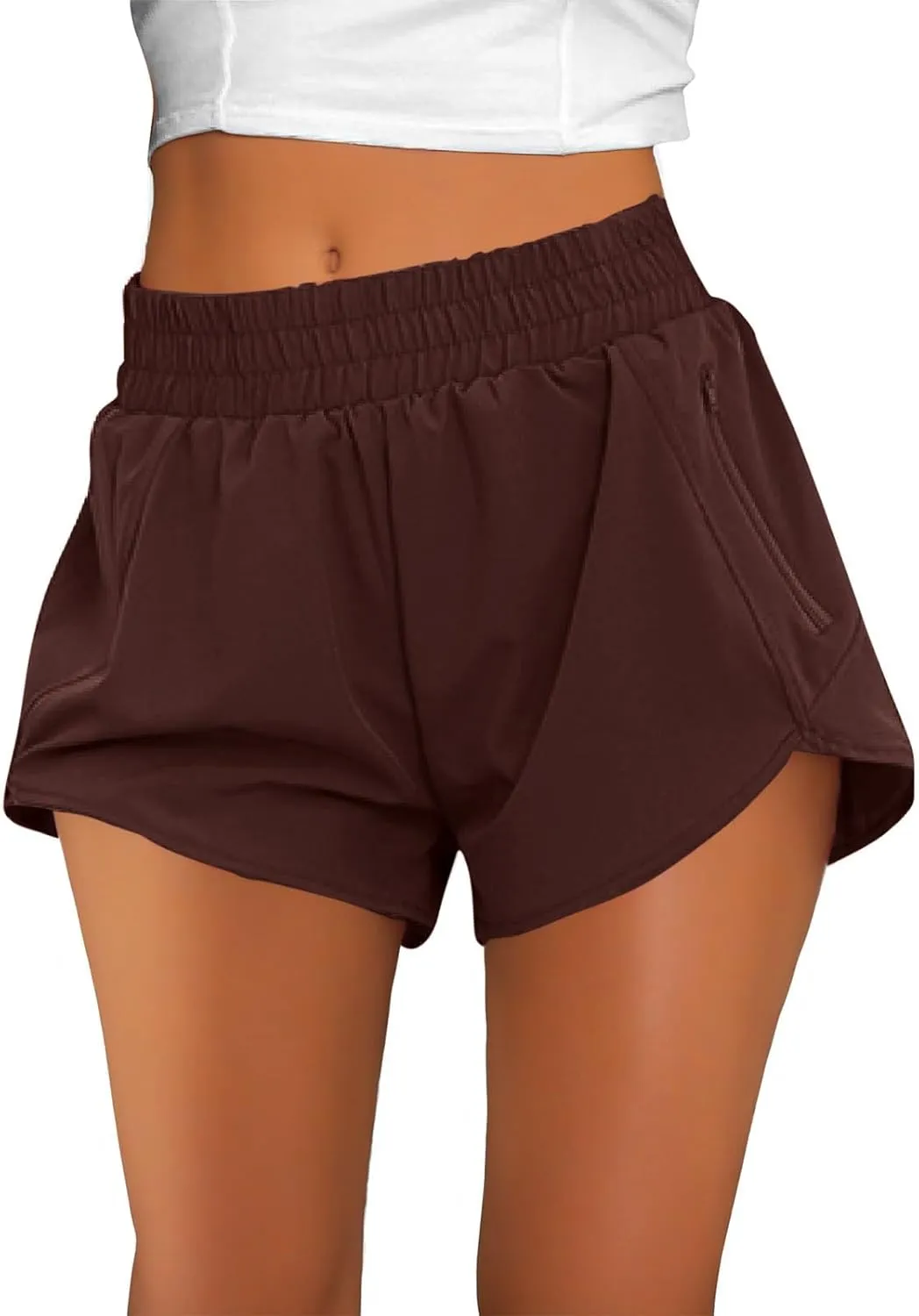 oiangi Running Shorts for Women High Waisted Quick Dry Athletic Shorts Lightweight Workout Biker Shorts with Zipper Pockets