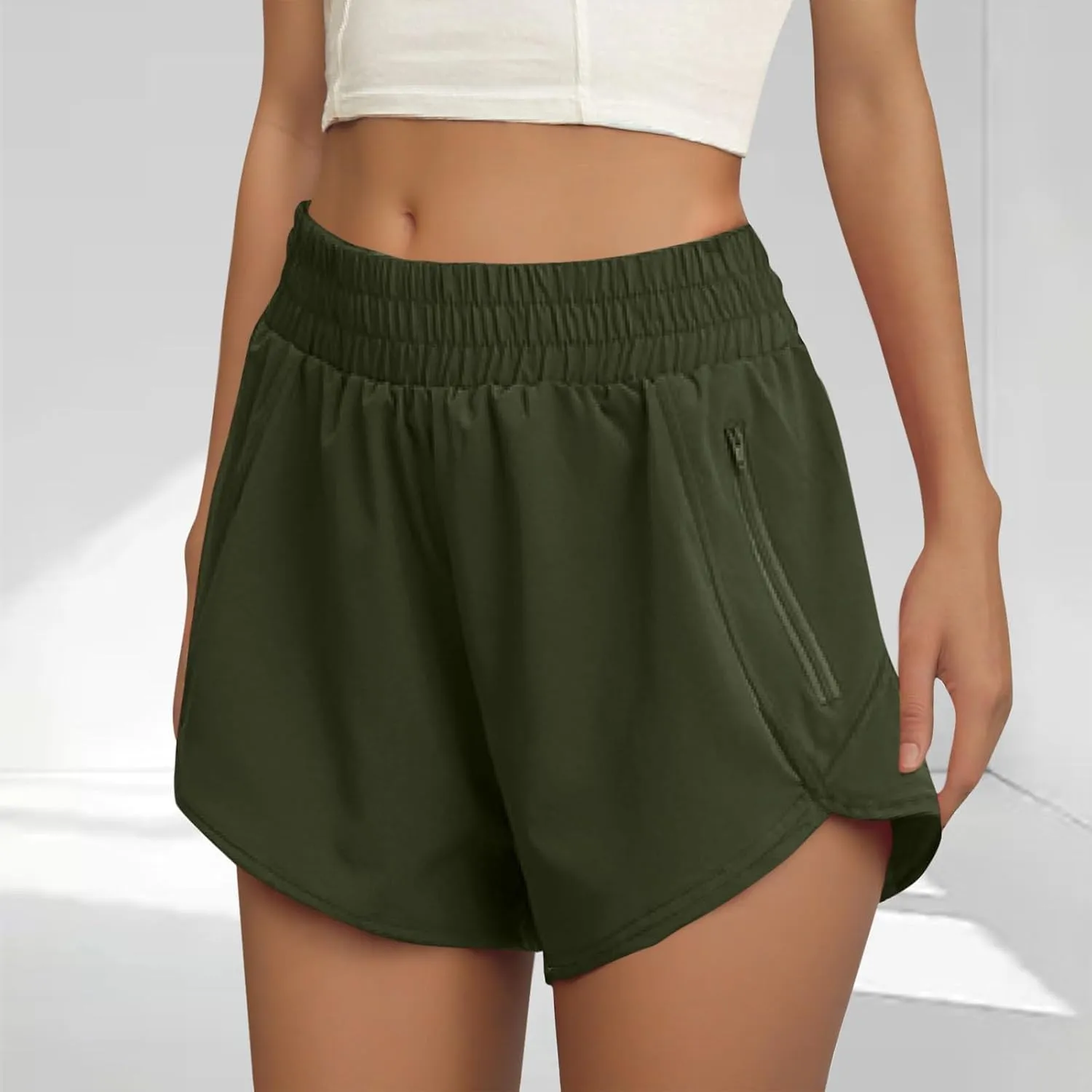 oiangi Running Shorts for Women High Waisted Quick Dry Athletic Shorts Lightweight Workout Biker Shorts with Zipper Pockets