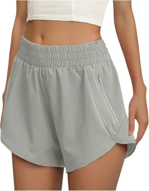 oiangi Running Shorts for Women High Waisted Quick Dry Athletic Shorts Lightweight Workout Biker Shorts with Zipper Pockets