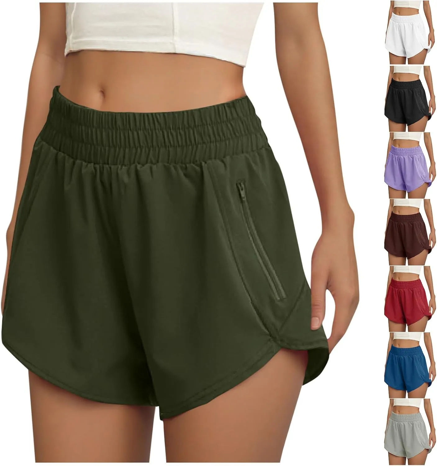oiangi Running Shorts for Women High Waisted Quick Dry Athletic Shorts Lightweight Workout Biker Shorts with Zipper Pockets