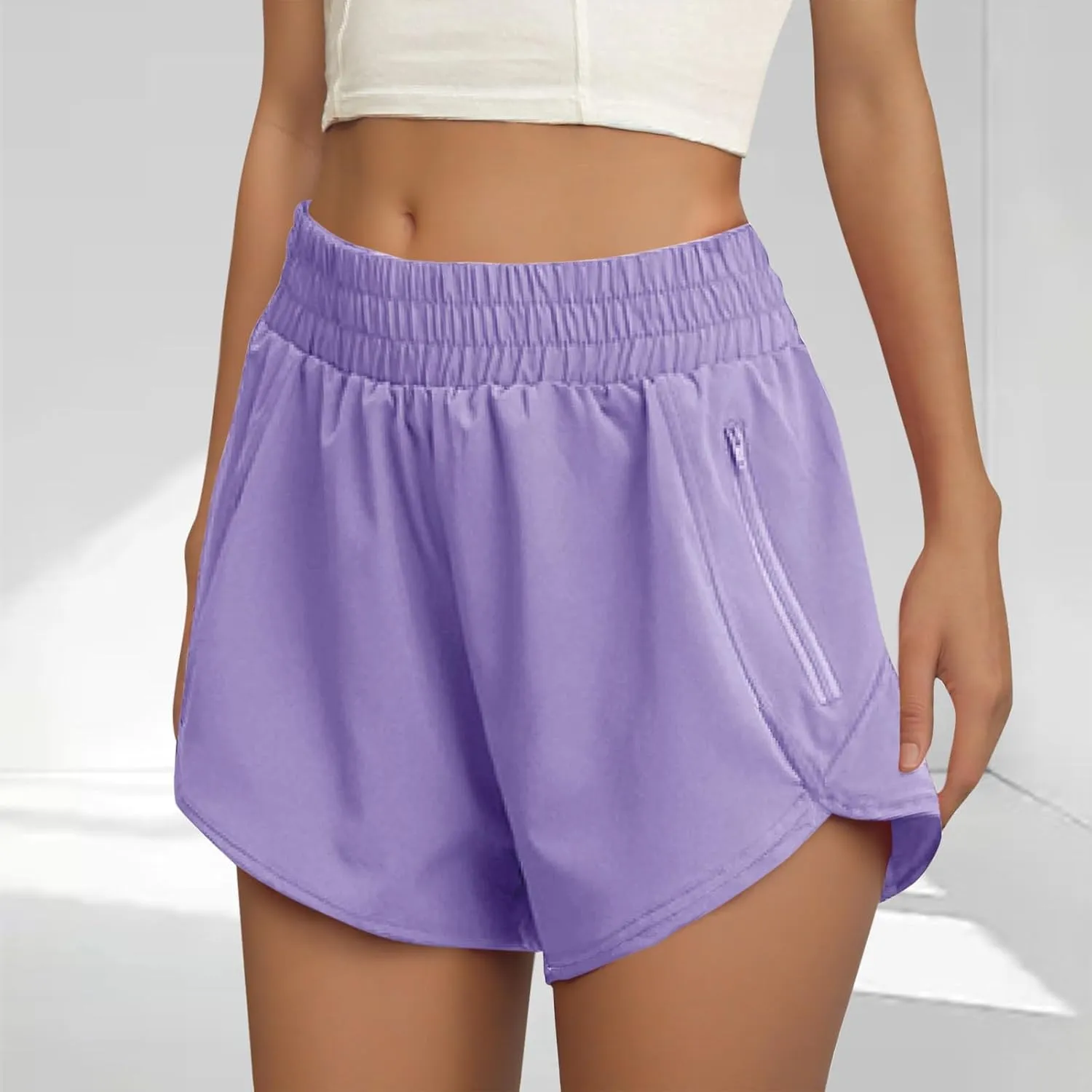 oiangi Running Shorts for Women High Waisted Quick Dry Athletic Shorts Lightweight Workout Biker Shorts with Zipper Pockets