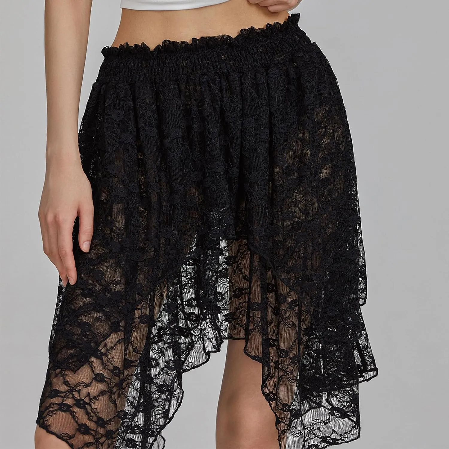 One opening Womens Summer Dresses Y2K Dress Boho Skirt Tulle Lace Mini Skirt Pleated Midi Dress Short Skirt Flowy Skirt