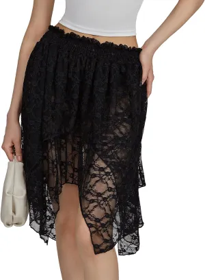 One opening Womens Summer Dresses Y2K Dress Boho Skirt Tulle Lace Mini Skirt Pleated Midi Dress Short Skirt Flowy Skirt