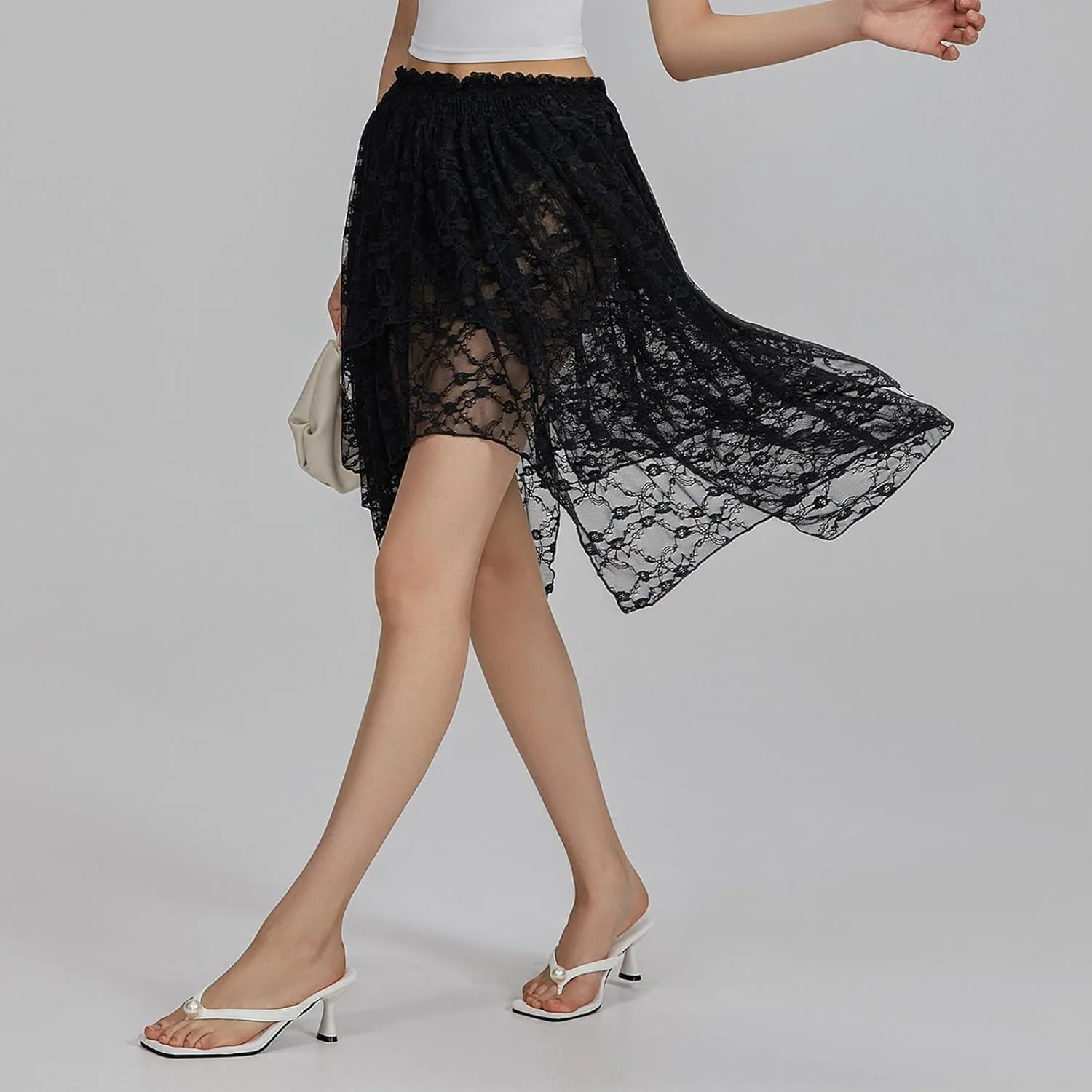 One opening Womens Summer Dresses Y2K Dress Boho Skirt Tulle Lace Mini Skirt Pleated Midi Dress Short Skirt Flowy Skirt