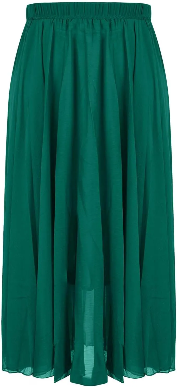 Oplxuo Women's Elastic Waist Chiffon Flowy Maxi Skirt Full Length A-Line Beach Long Skirts