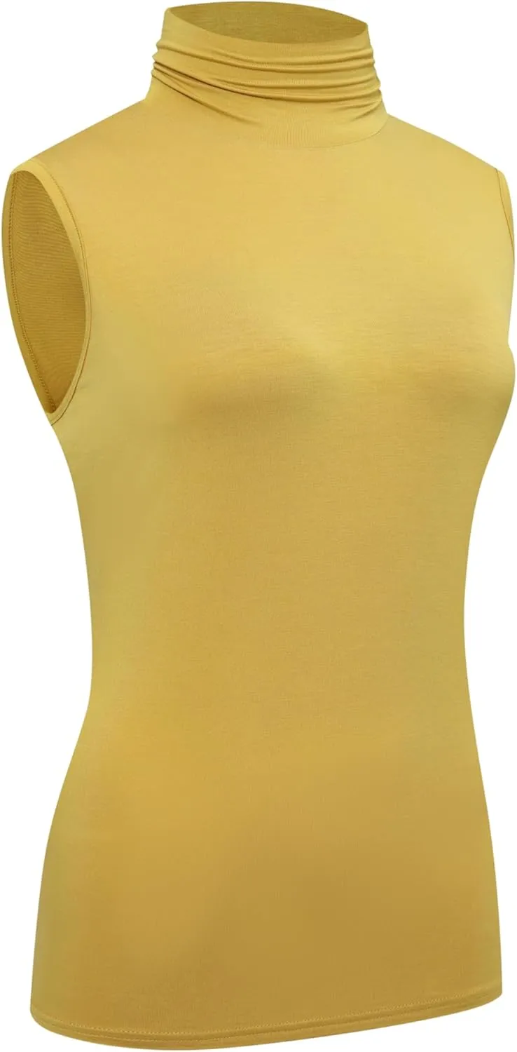 OThread & Co. Women's Sleeveless Turtleneck T-Shirt Basic Stretch Layer Comfy High Neck Tank Top
